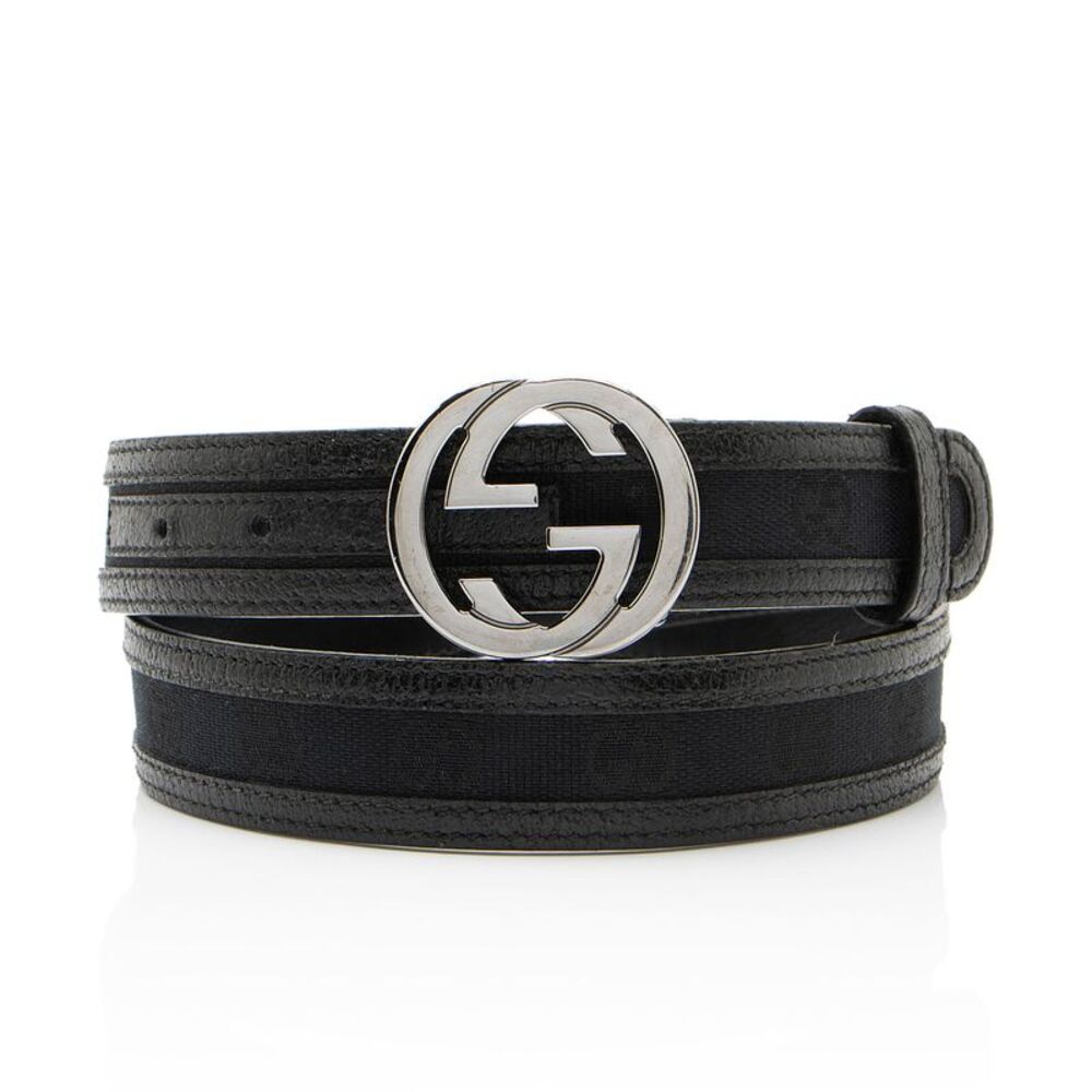 Gucci GG Canvas Interlocking G Buckle Thin Belt - Size 34 / 85